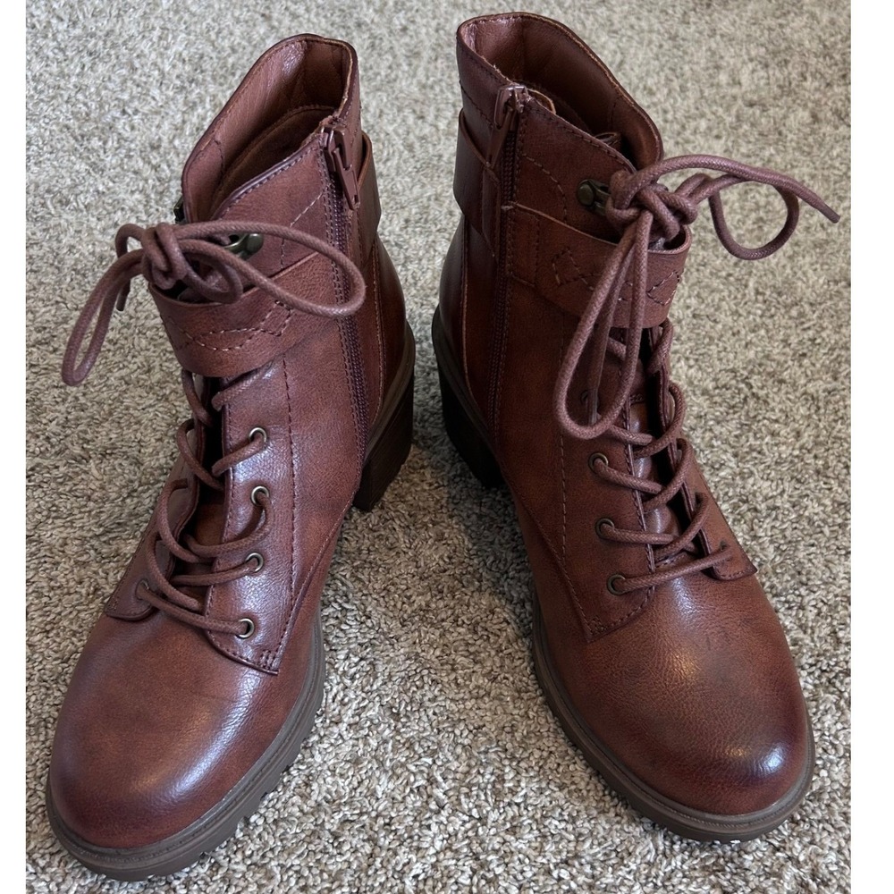 Frye and Co Axel Cognac Brown Lace Up Side Zip Combat Ankle Boots Size 9M